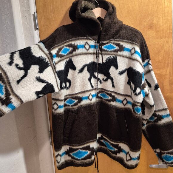 Earth Ragz Southwestern Horse Print Fuzzy Full Zip Hoodie  Size XL - Picture 3 of 14